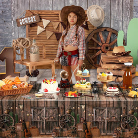 Tiamon easy-clean cowboy table cover for quick post-party cleanup.