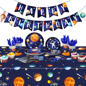 Tiamon outer space banner for birthday decor, perfect photo backdrop.