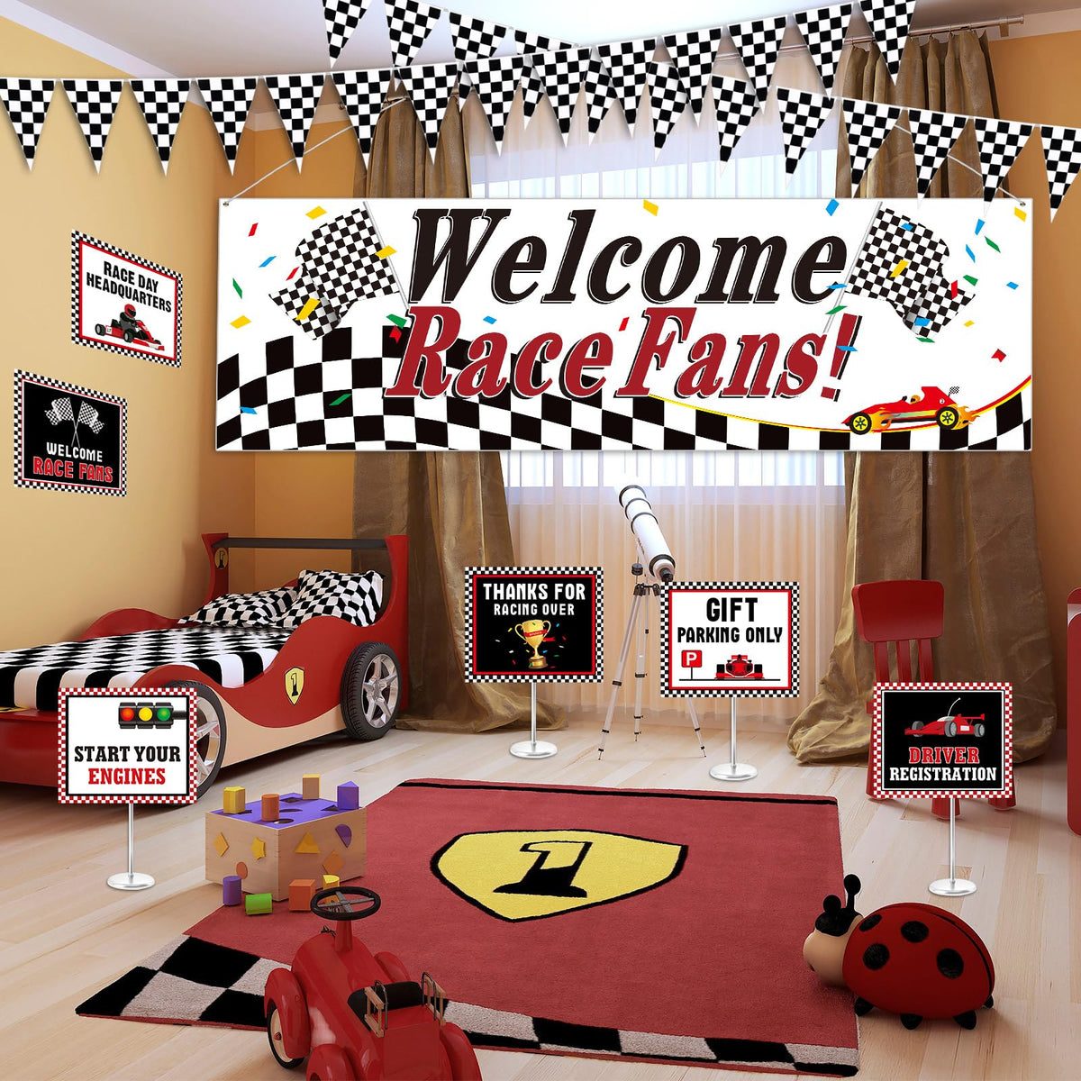 Tiamon race car backdrop for memorable birthday celebrations