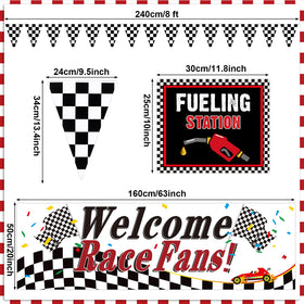 Tiamon race car party signs add colorful focal points