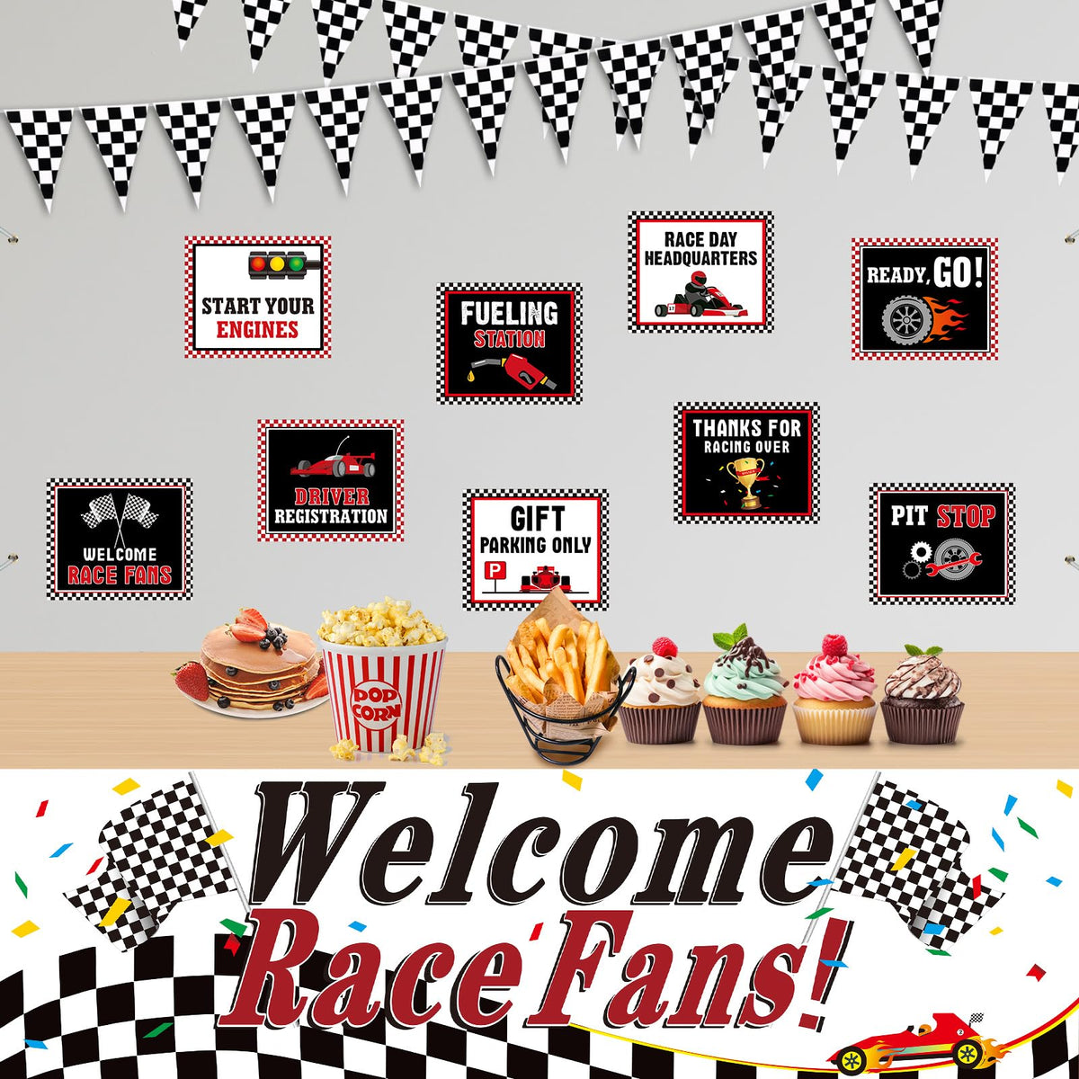 Tiamon racing party supplies banner fabric for easy hanging