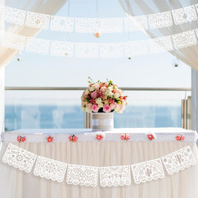 Tiamon talavera-inspired banner white beige pattern elevates event decor
