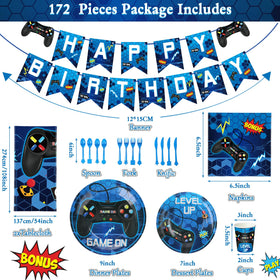 Tiamon blue video game tablecloth protects surfaces during celebration.