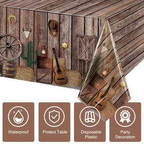 Tiamon western barn door design tablecover enhances rustic party decor.
