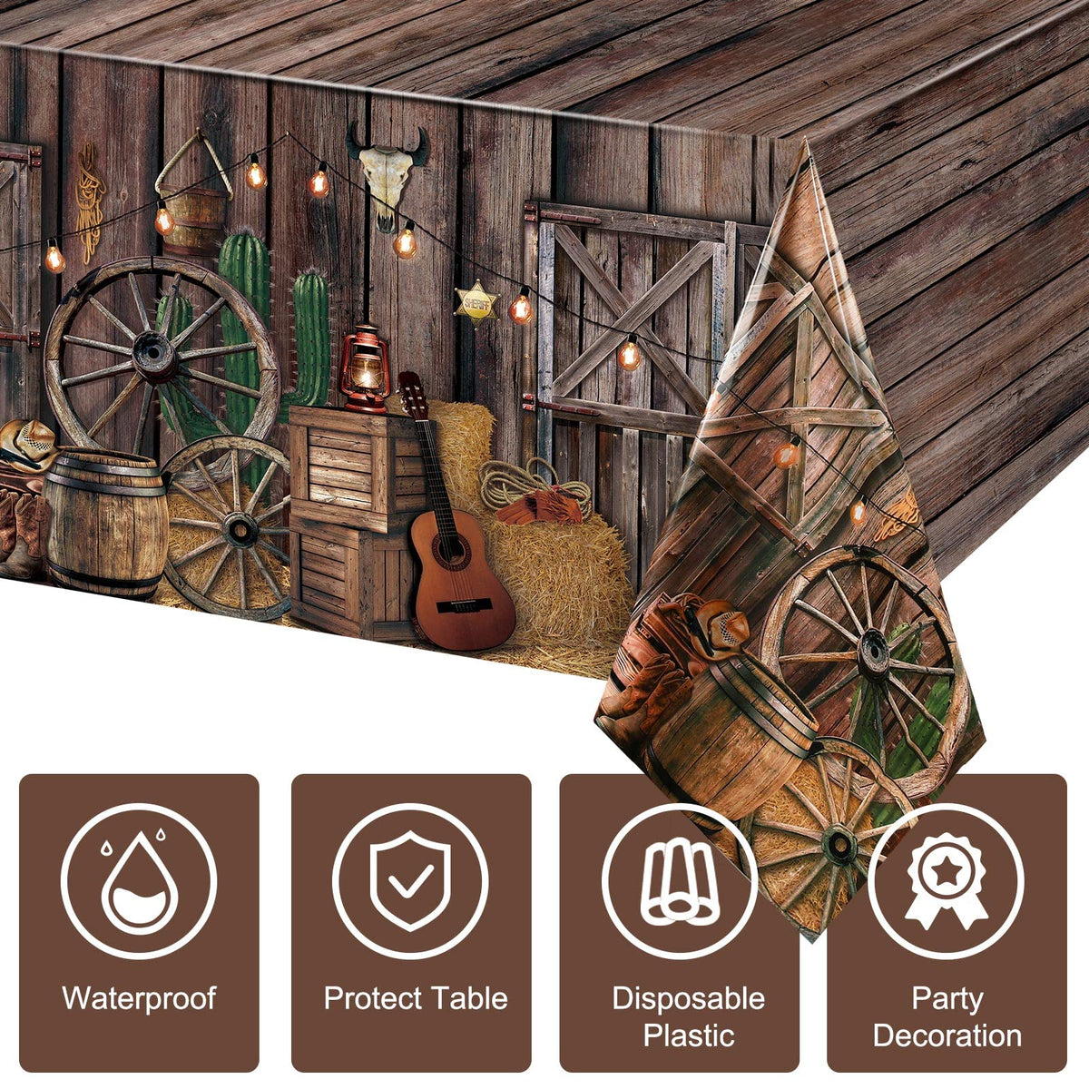 Tiamon western log cabin design tablecloth for rustic ambiance.