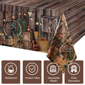 Tiamon western log cabin design tablecloth for rustic ambiance.