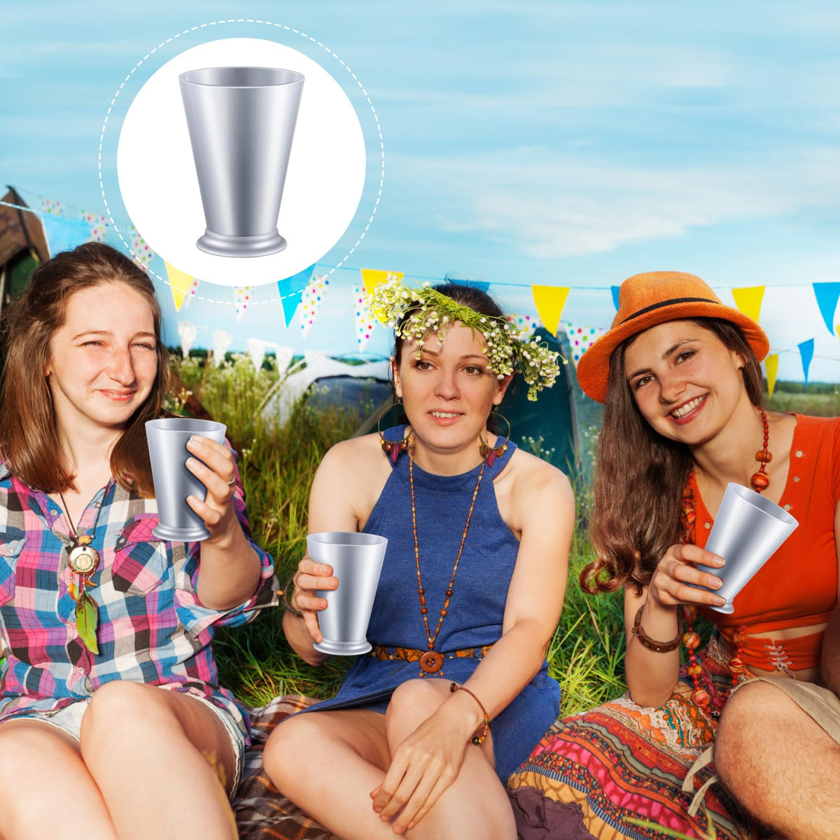 Tiangrid mint julep cups versatile for cocktails, beer, and juices during gatherings.