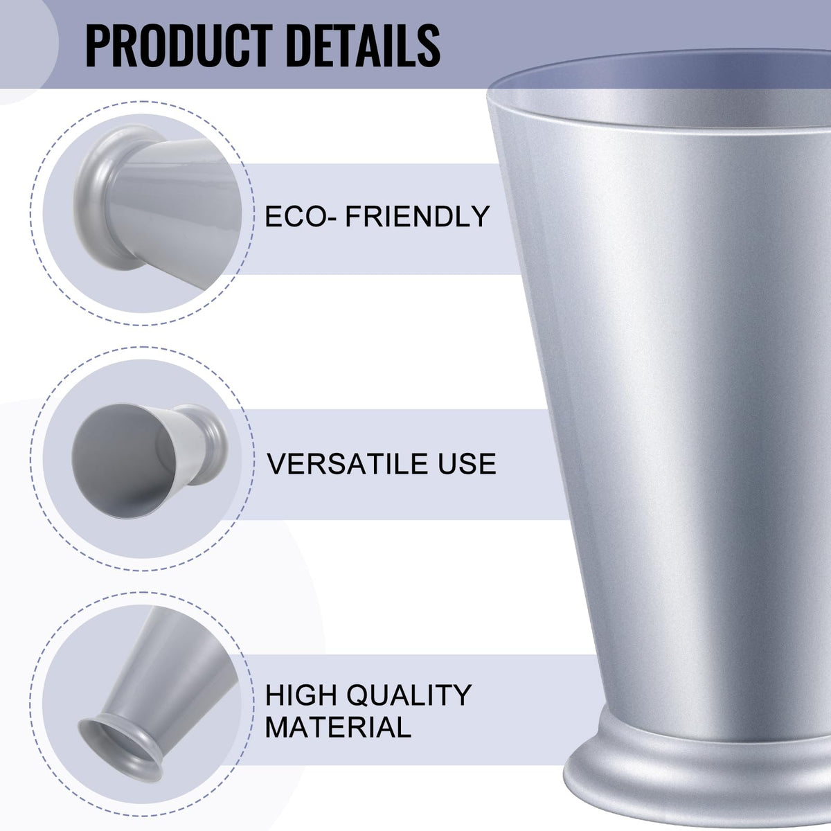 Tiangrid mint julep cups with safe edges provide comfortable handling at events.