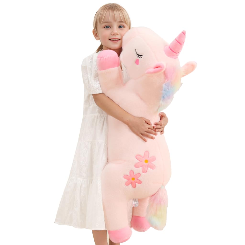 Tianmihou 32-inch pink unicorn plush, a perfect cuddle companion for kids.