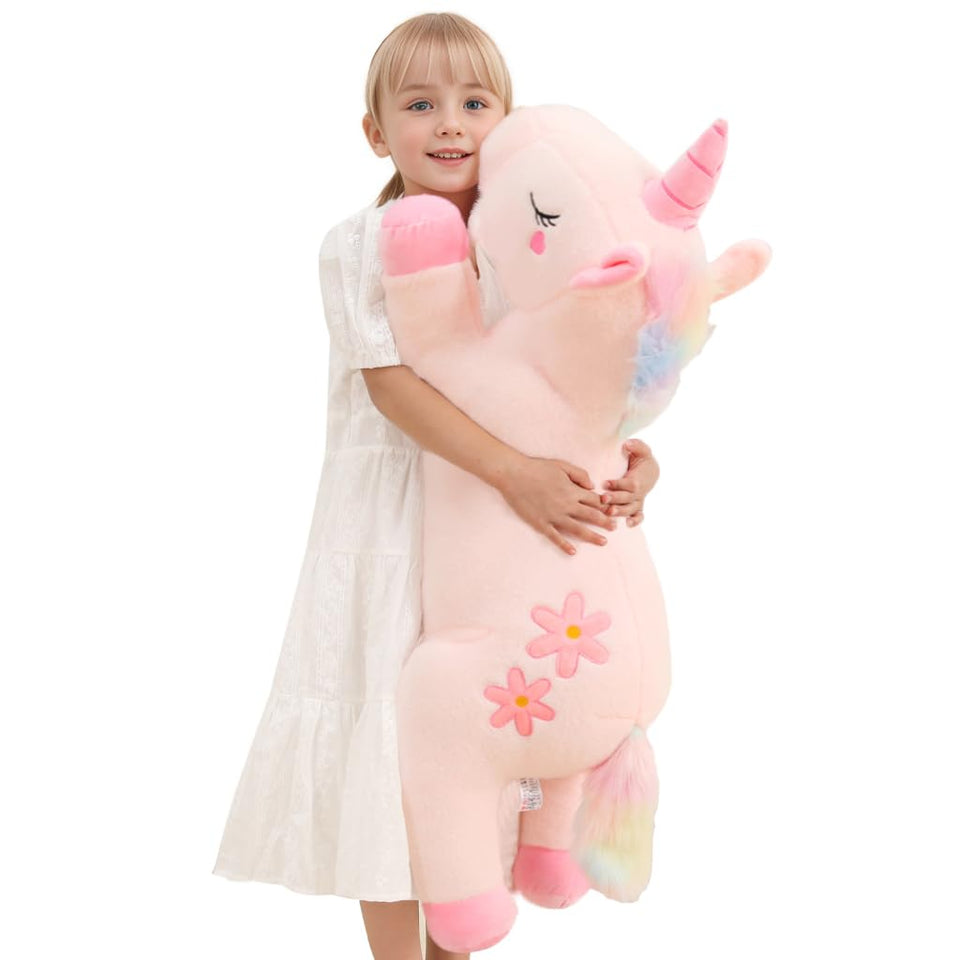Tianmihou 32-inch pink unicorn plush, a perfect cuddle companion for kids.