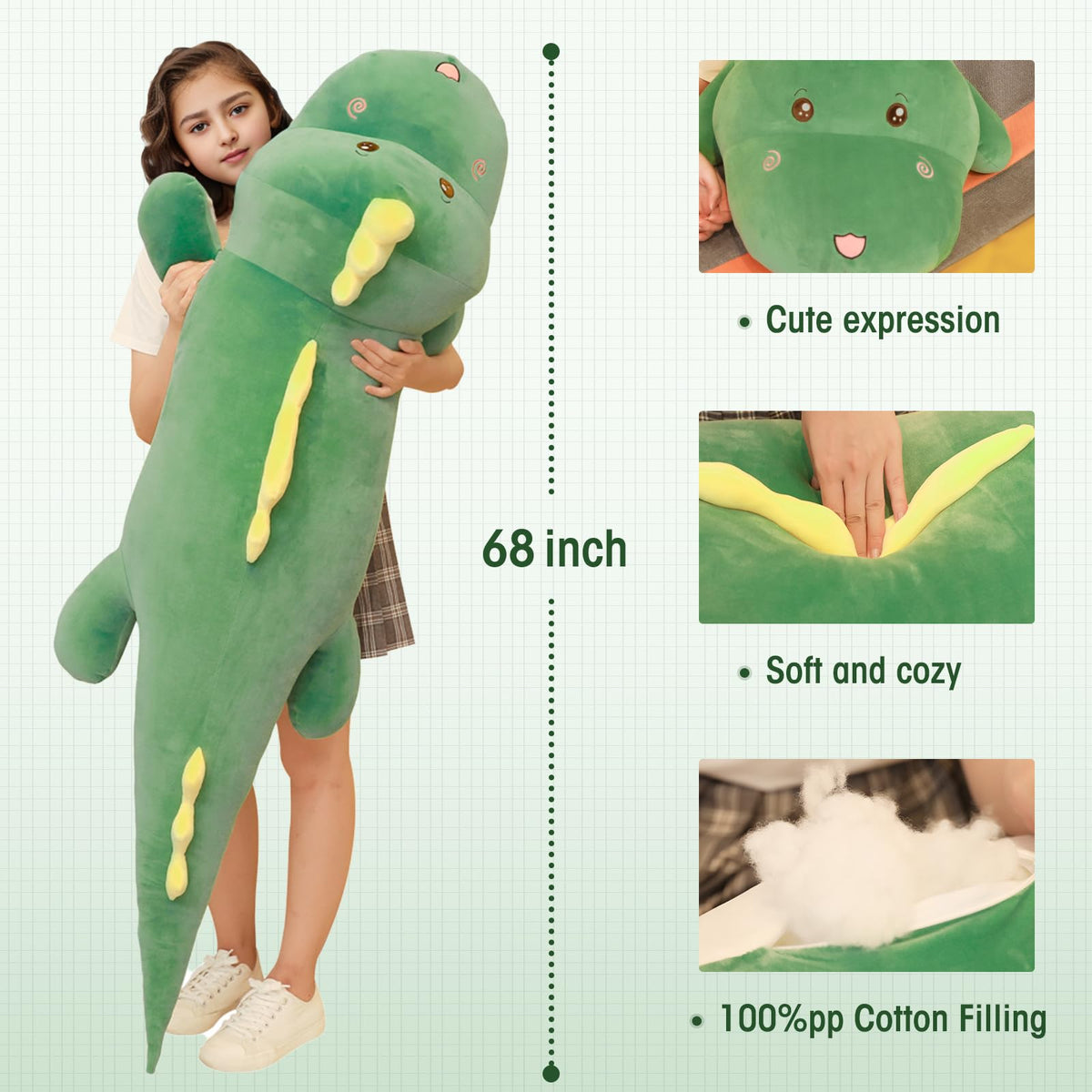 Tianmihou dinosaur plush toy with a soft texture for gentle cuddling.