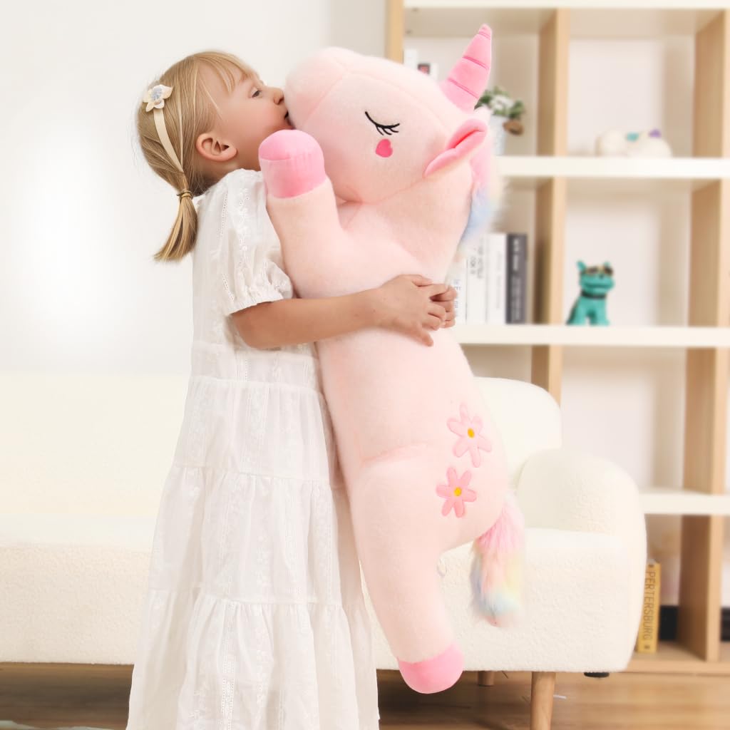 Tianmihou pink unicorn plush, durable stitching for lasting hugs.