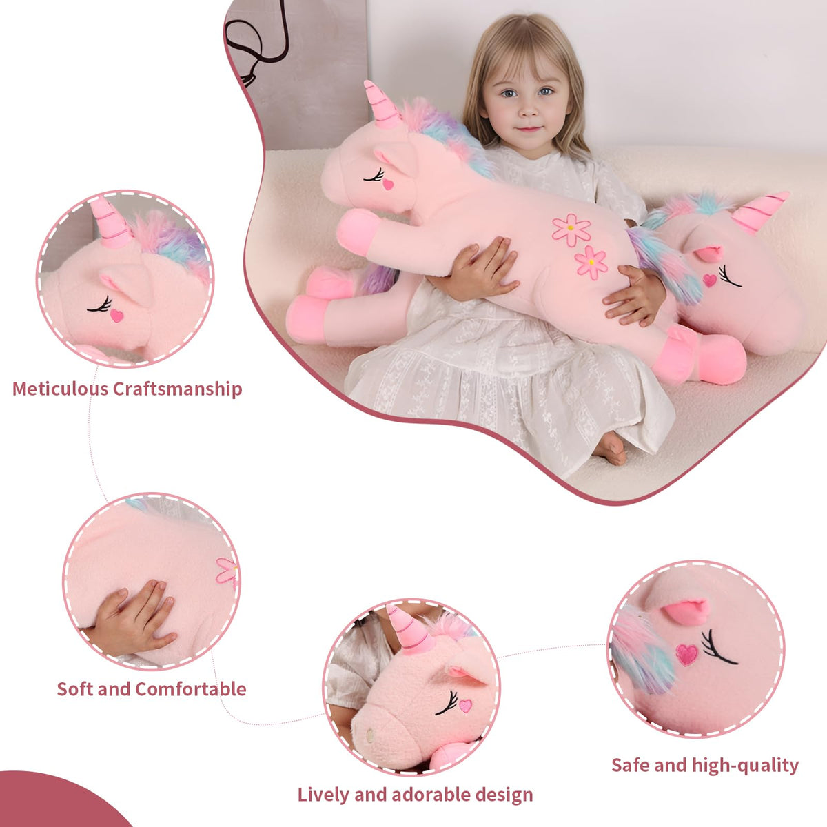 Tianmihou soft fluffy unicorn toy ideal for naps and lounging.