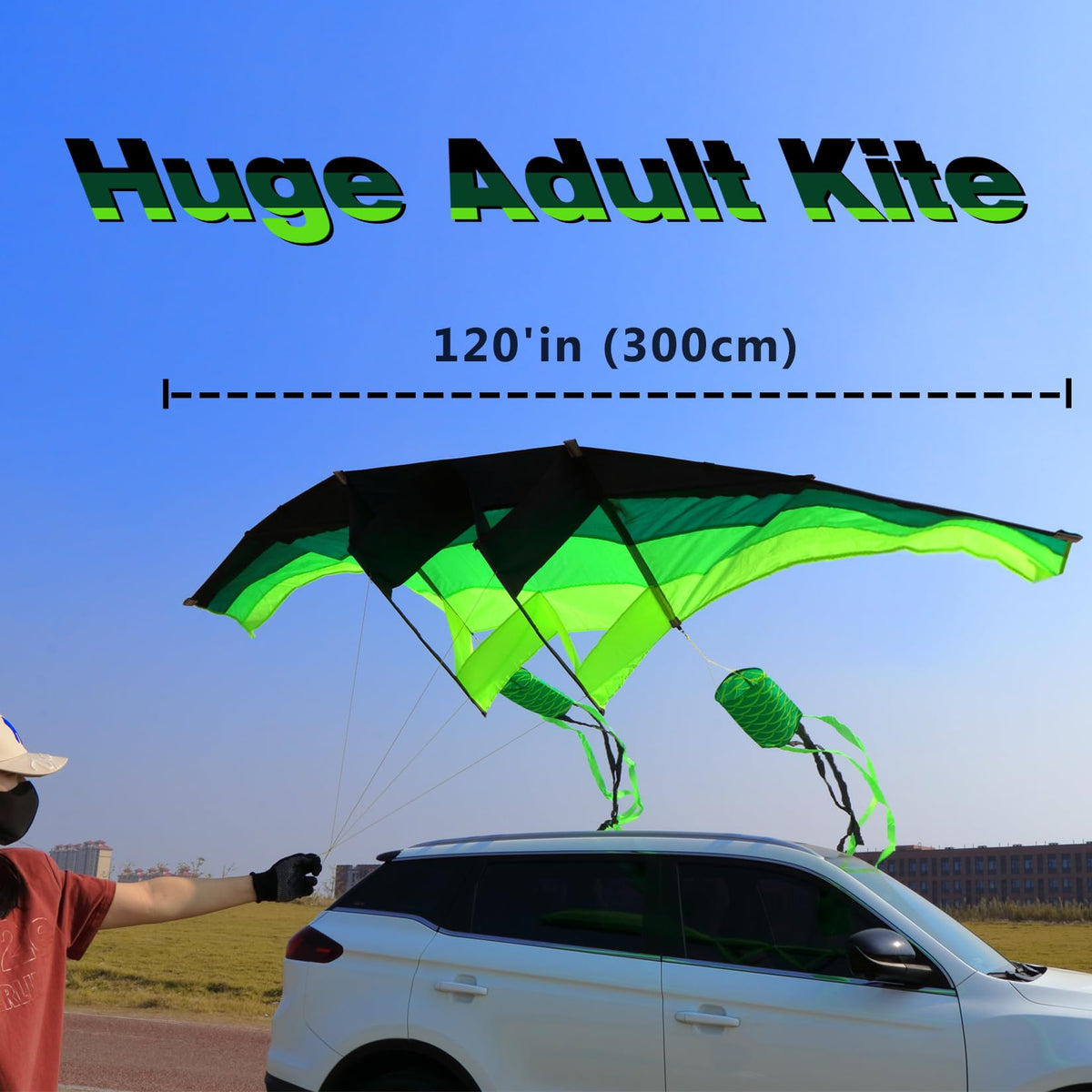 TianYueFly 120-inch giant kite in wind, powerful pull and smooth lift.