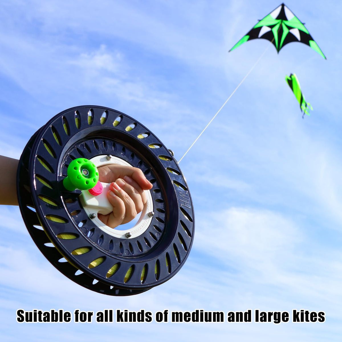 TianYueFly kite reel in use, ergonomic grip for comfortable operation