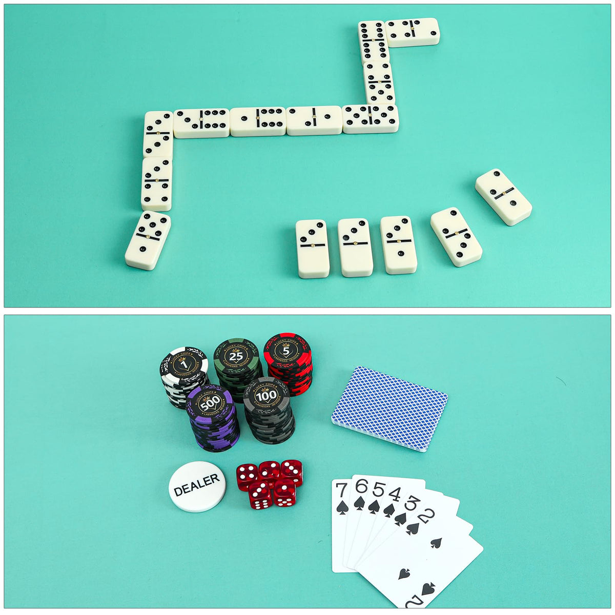 TIASUSAN green mahjong mat includes three dice for flexible gameplay.