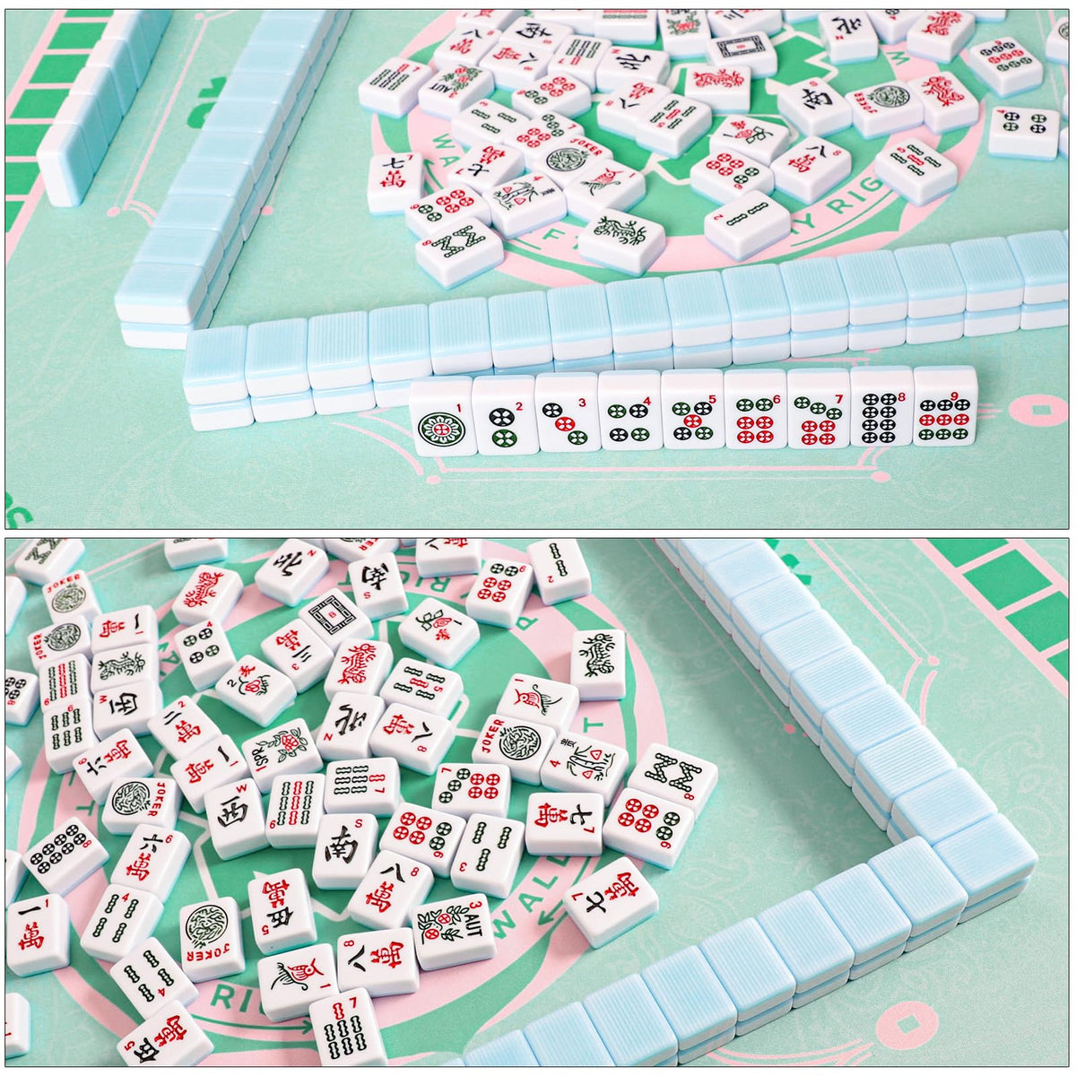 TIASUSAN green mahjong mat with non-slip backing keeps tiles in place