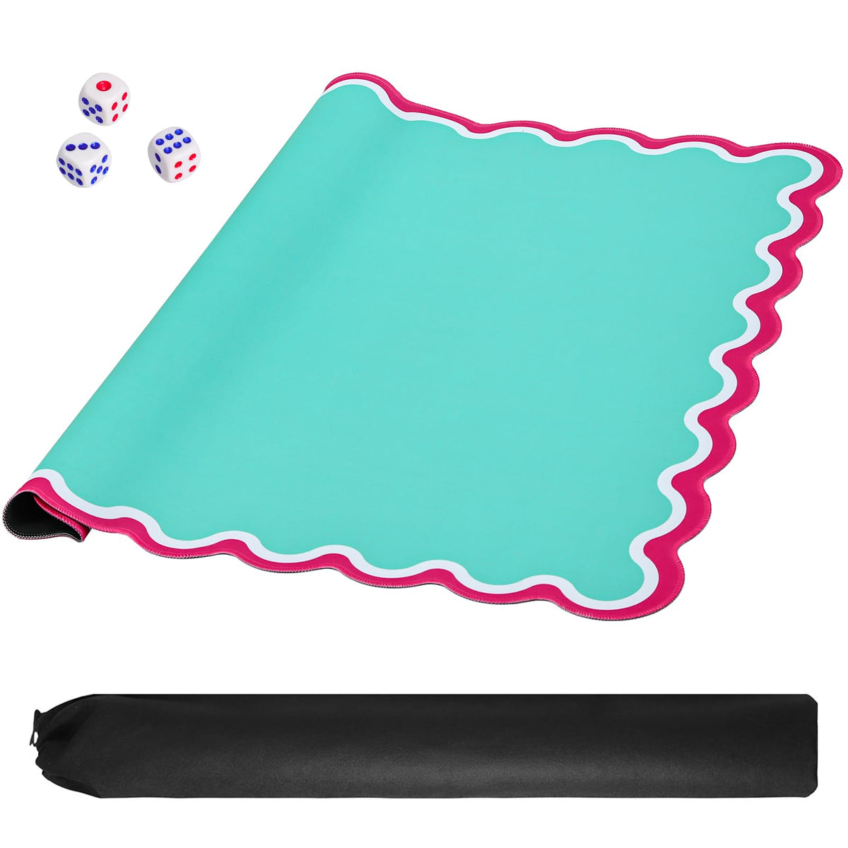 TIASUSAN green mahjong mat rolled up for easy storage in the carry bag.