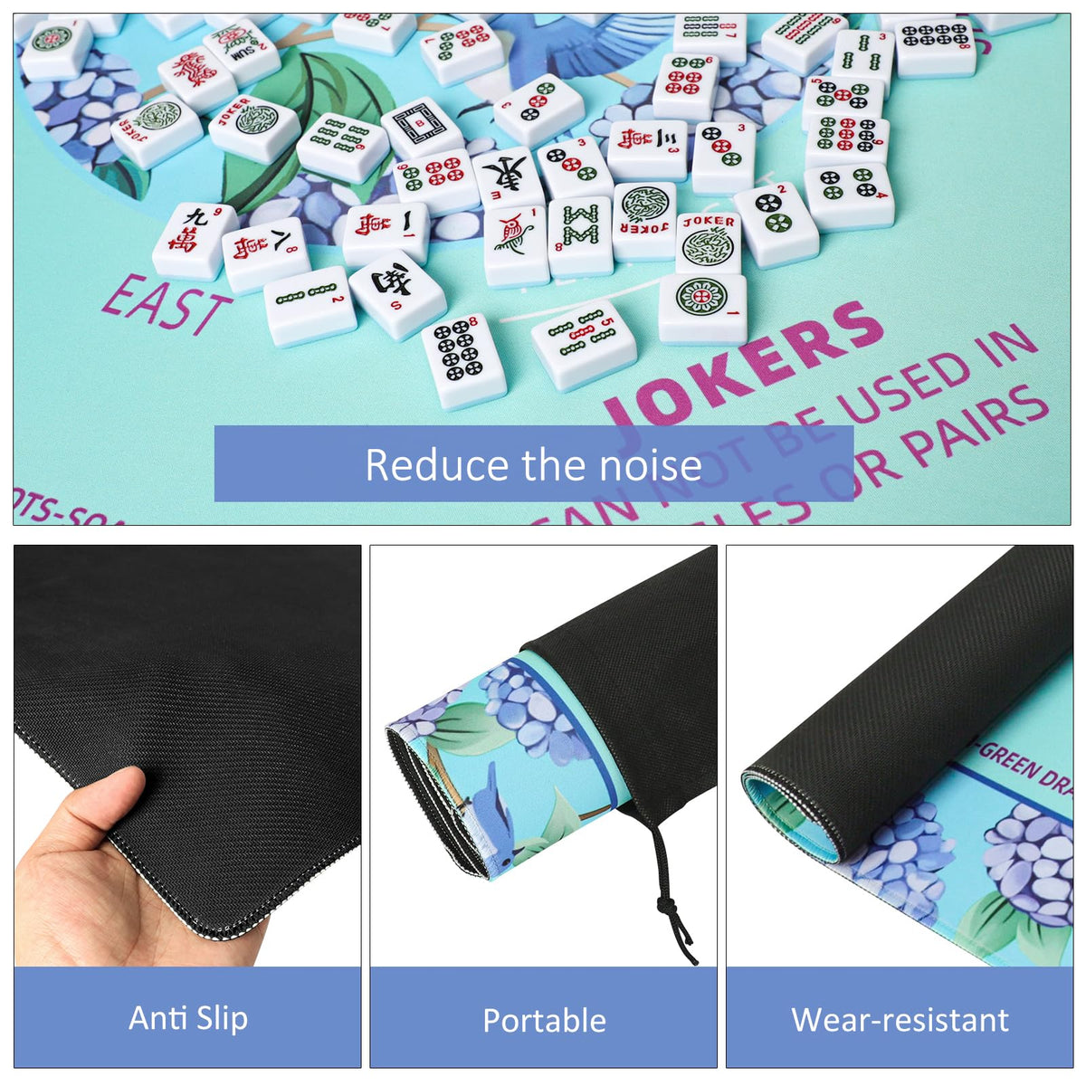 TIASUSAN mat in use on a table for mahjong and cards