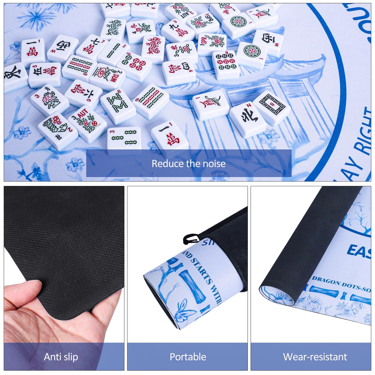 TIASUSAN Light Blue Mahjong Learning Mat tiles on surface for Mahjong and board games.