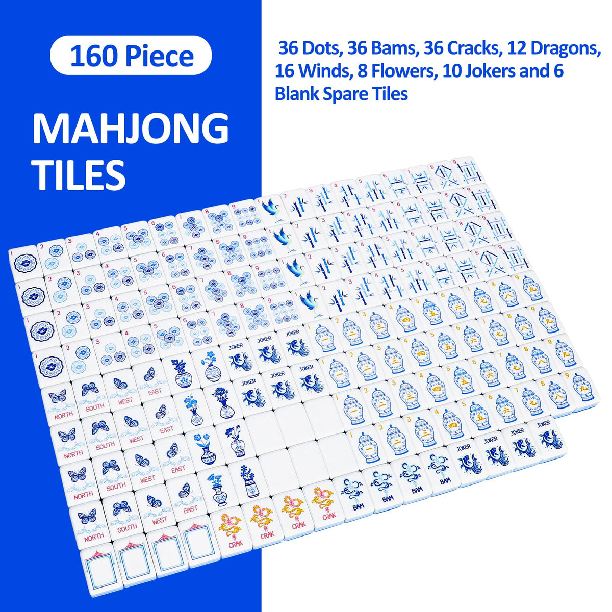 TIASUSAN Mahjong accessories including chips, dice, wind indicator and manual for quick setup.