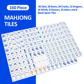 TIASUSAN Mahjong accessories including chips, dice, wind indicator and manual for quick setup.