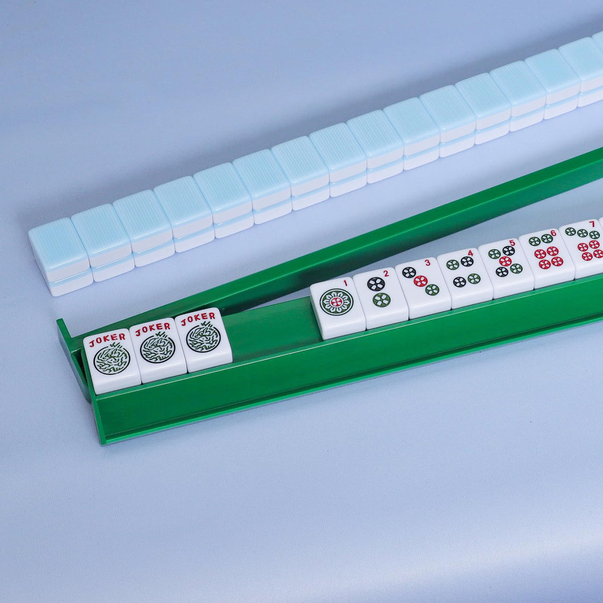 TIASUSAN mahjong racks with pushers tiles-not-included clarifies what's included.