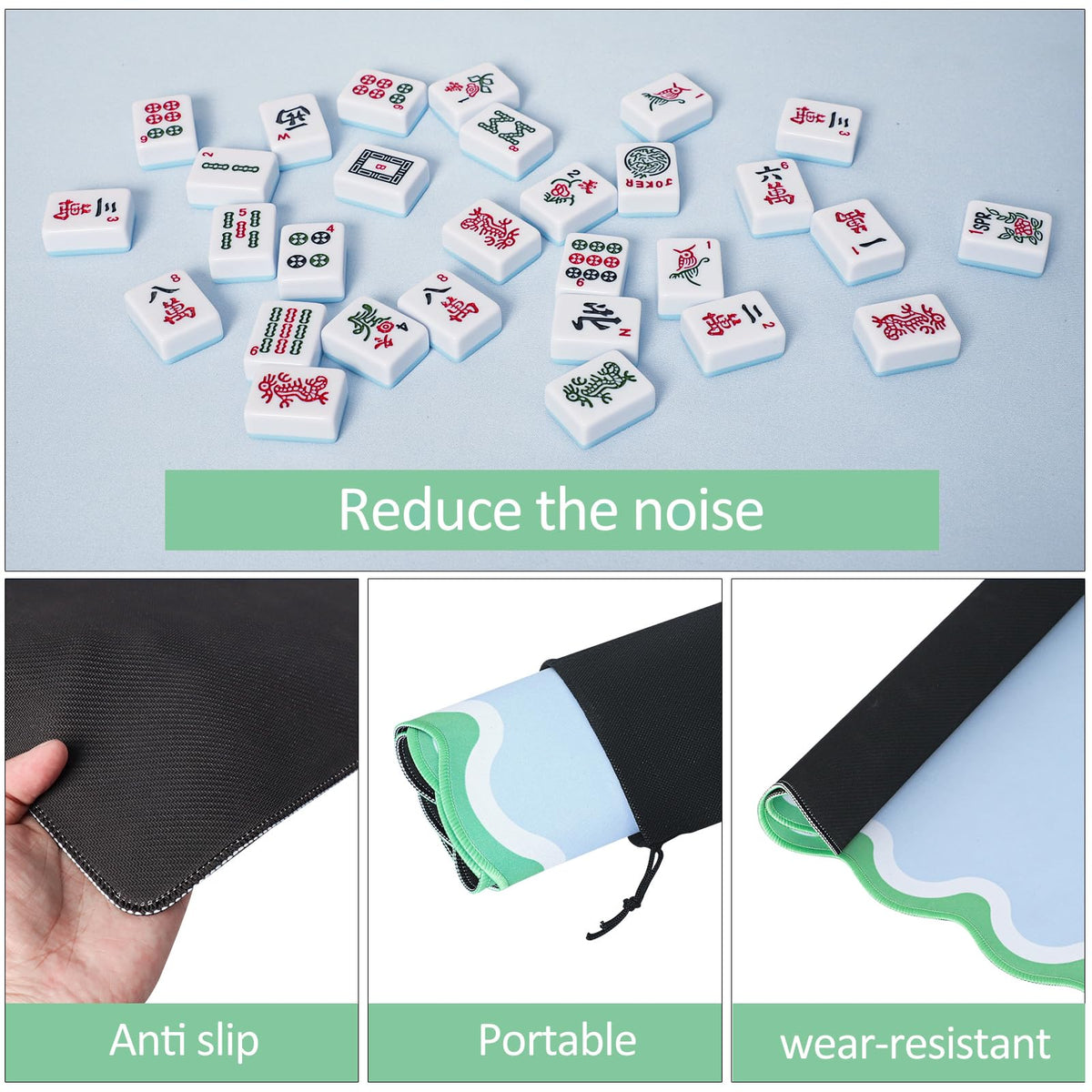 TIASUSAN noise-reducing surface protects tiles and table from clatter.