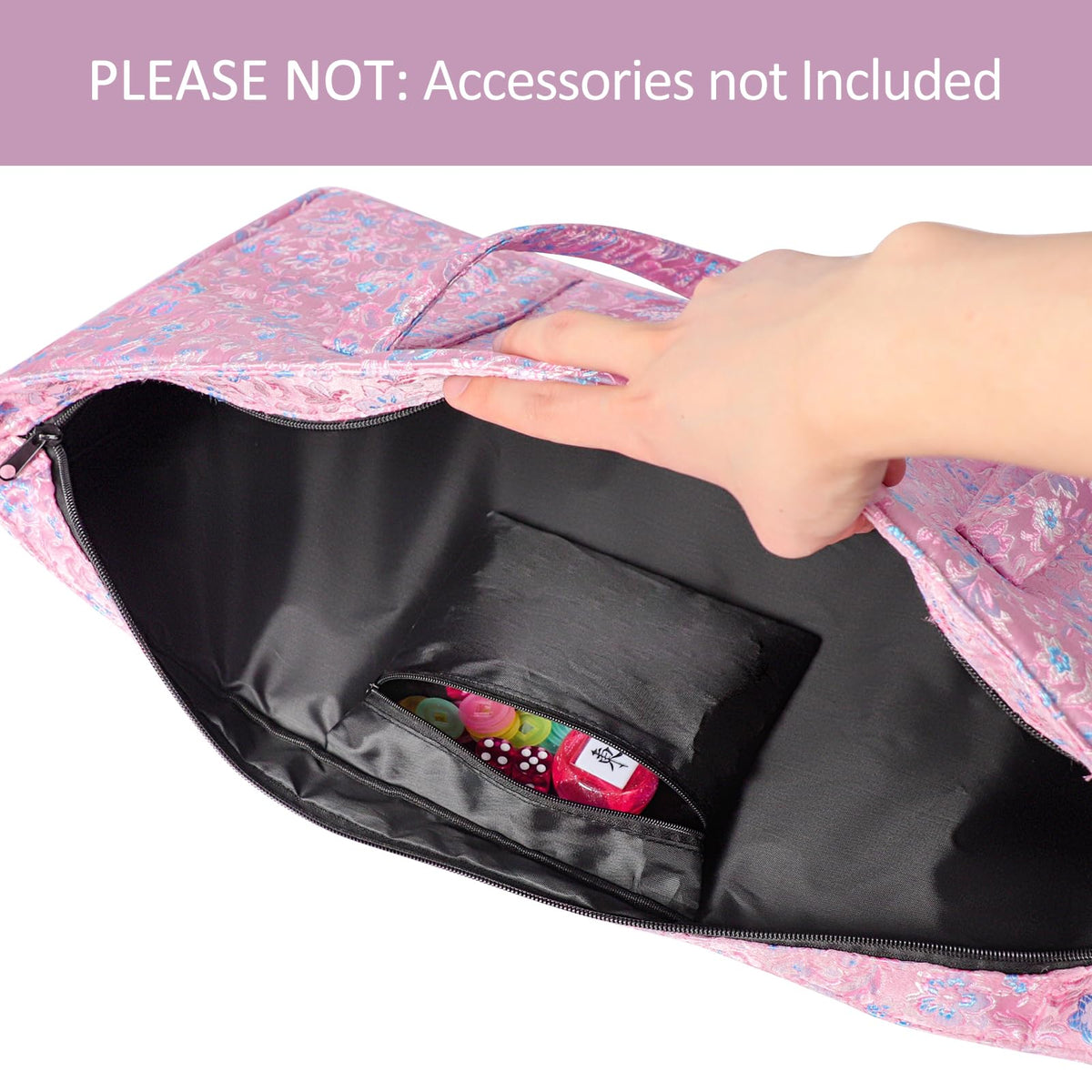 TIASUSAN pink bag with front pocket holds dice and wind indicators.