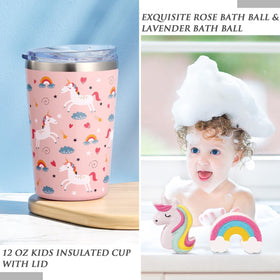 Tiblue Unicorn Gifts Box bath bombs provide gentle plant-based pampering for kids.