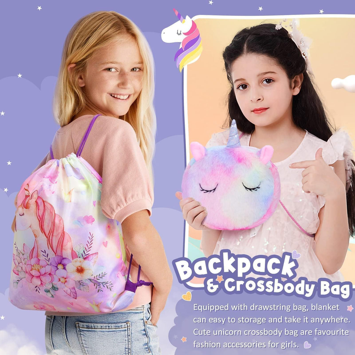 Tiblue Unicorn Gifts Box plush crossbody purse adds cute carry for outings.