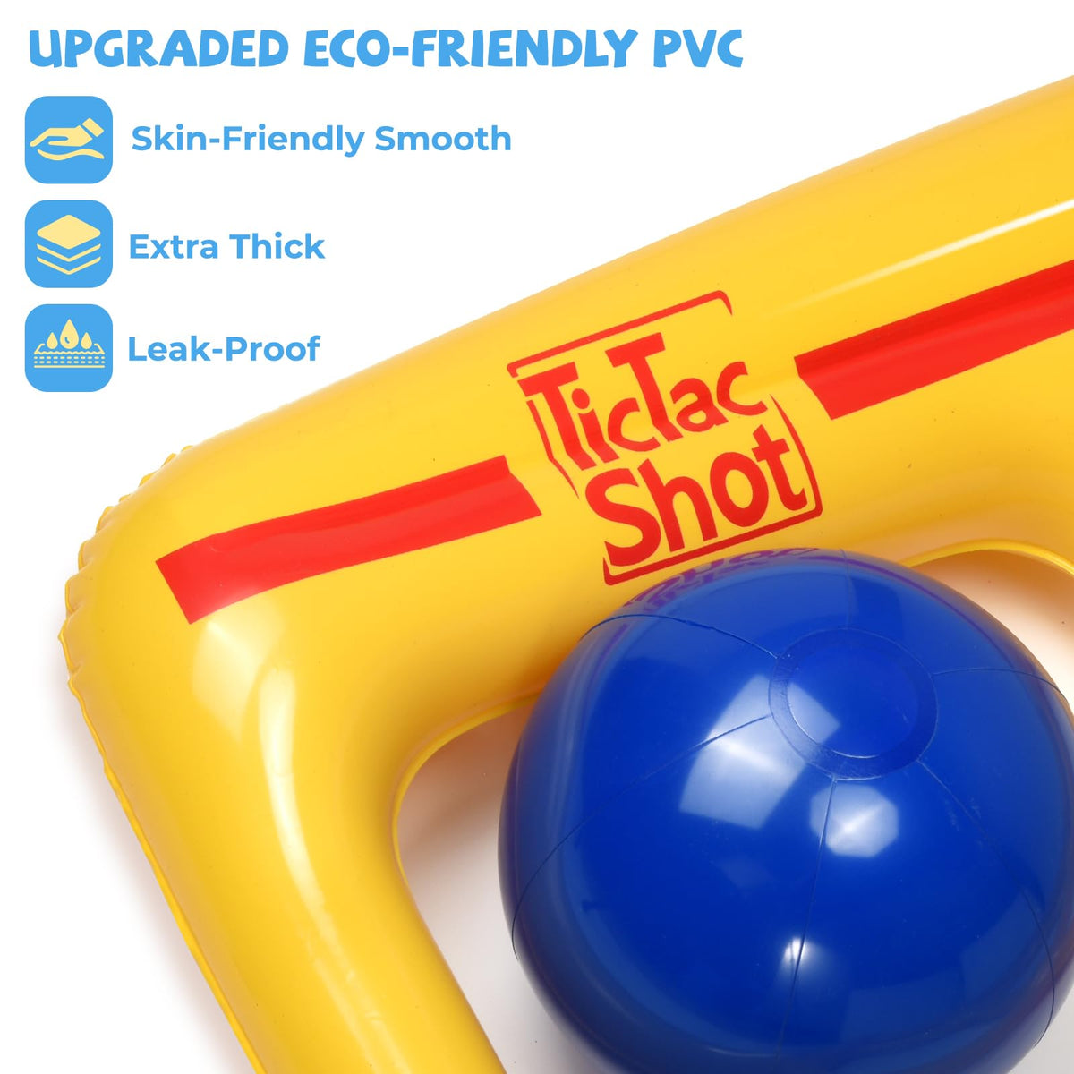 TicTac Shot red and blue balls, 8 inches, provide clear targets for gameplay