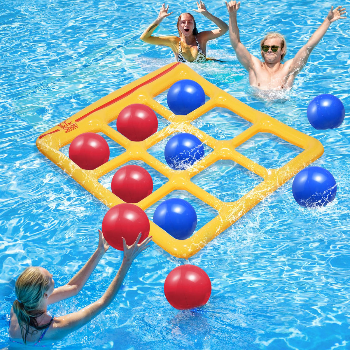 TicTac Shot inflatable board in pool, 56 by 54 inches for roomy group play