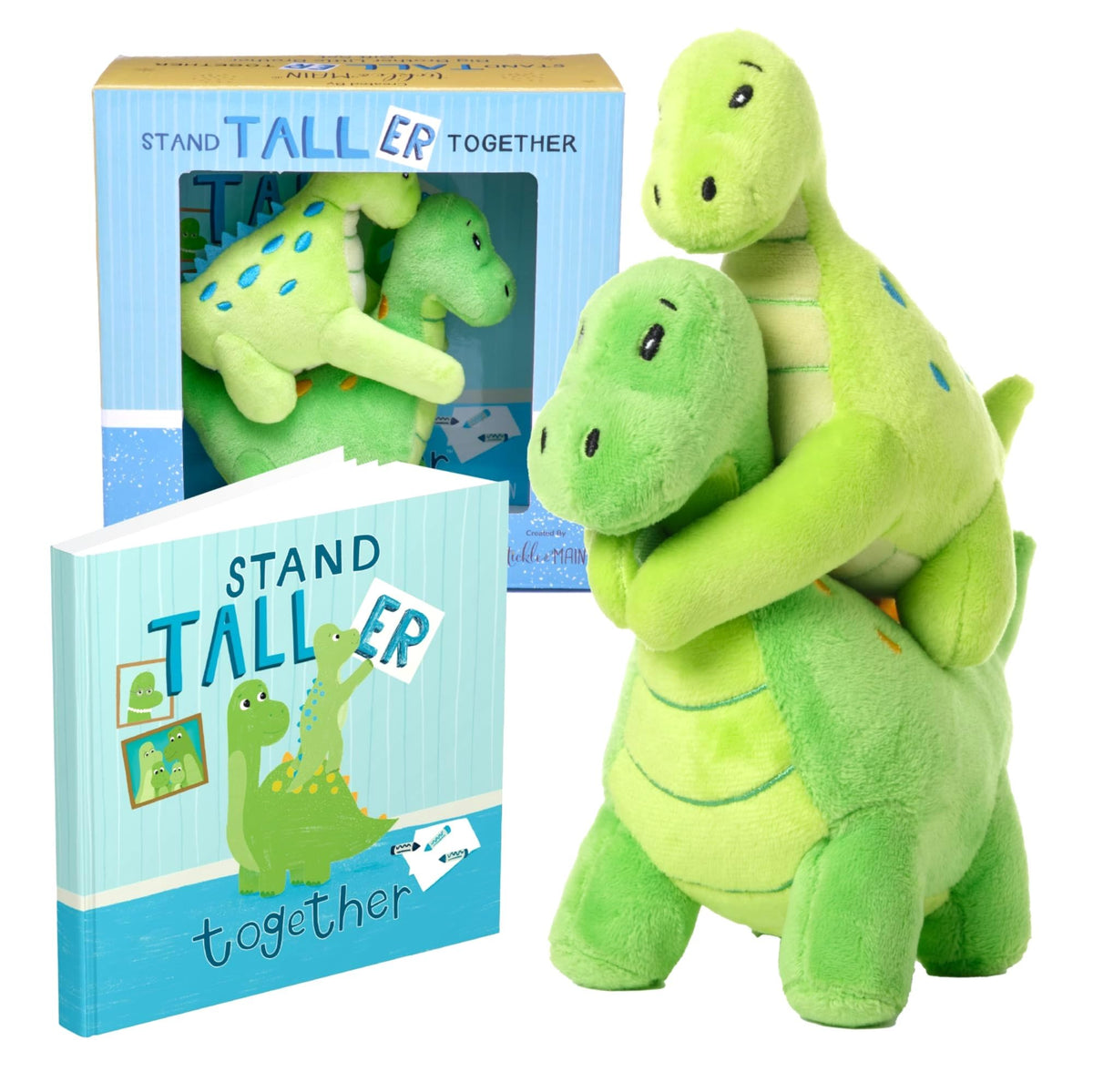 Tickle & Main big brother dinosaur plush set with matching dinos encourages sibling bonding during play.