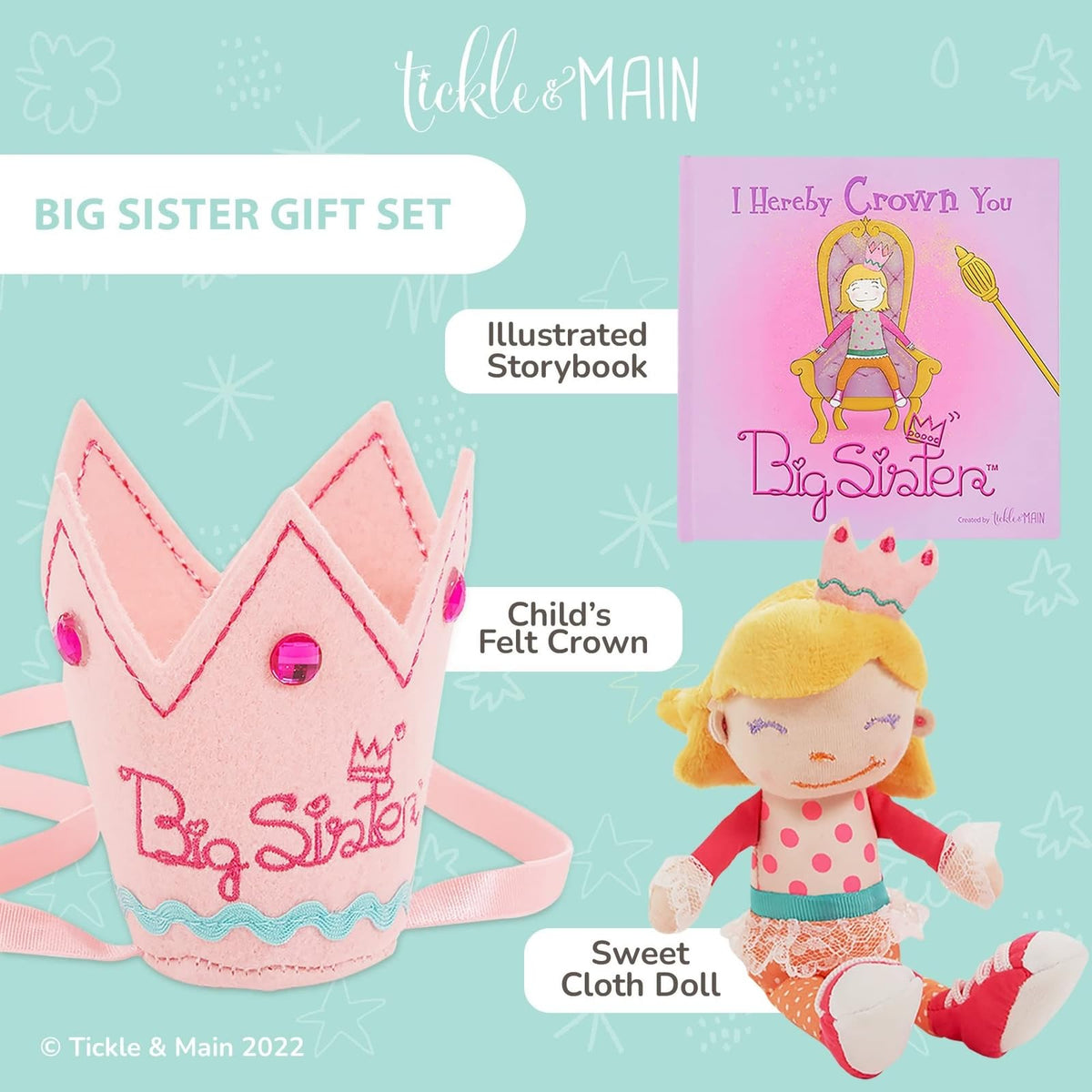 Tickle & Main I Hereby Crown You Big Sister storybook with warm crown moment