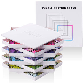 Tidyboss 8-piece puzzle trays with lid keep pieces organized and spill-safe during transport.
