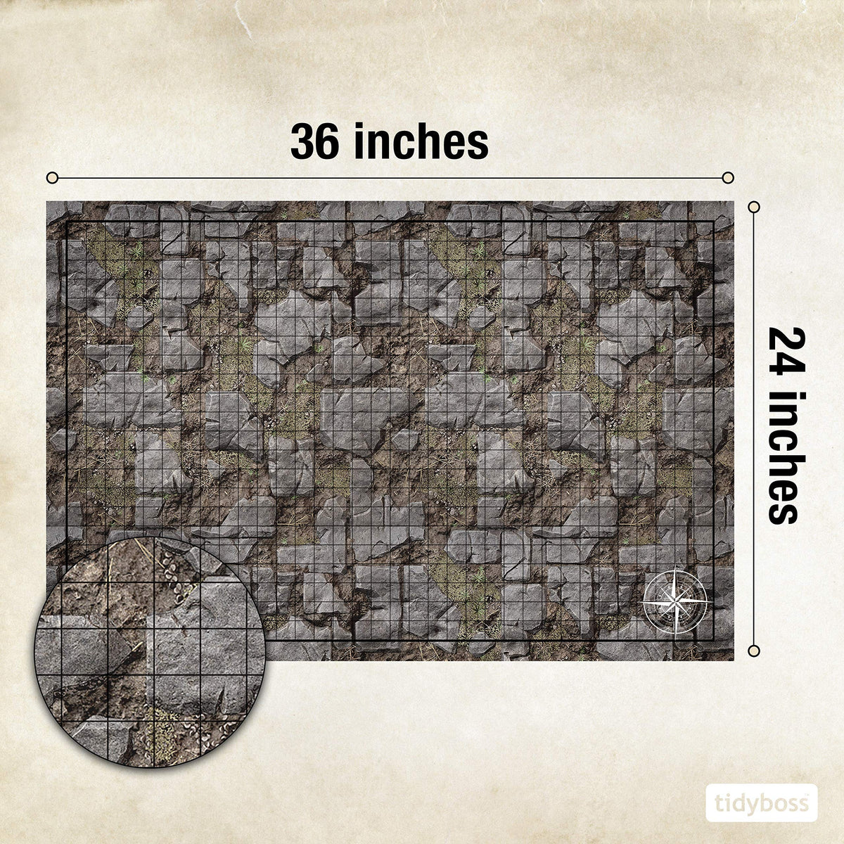 Tidyboss double-sided mats with versatile terrain options for varied encounters.