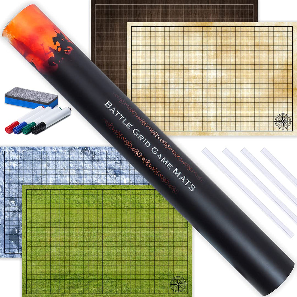 Tidyboss D&D starter grid mats offering crease-free play surface for smooth battles.