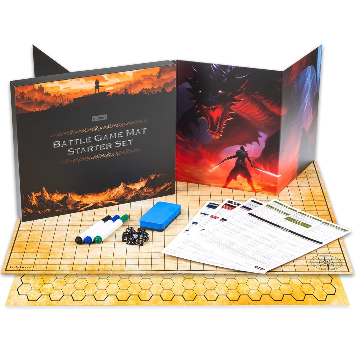 TIDYBOSS DND foldable battle mat with square grid for quick encounters.