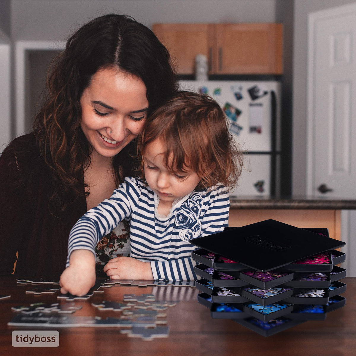 Tidyboss puzzle sorter in minimalist packaging ready for gifting.
