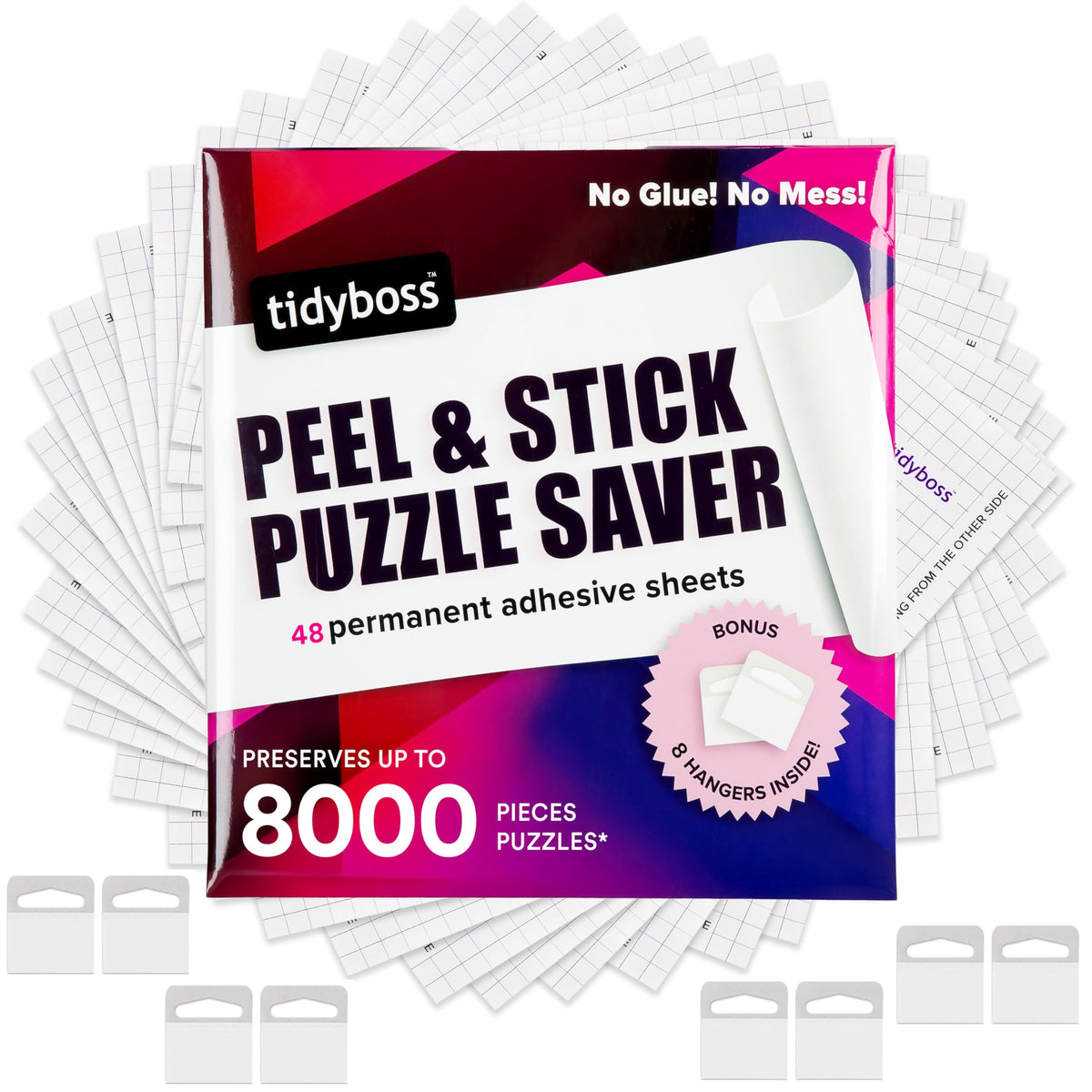 TIDYBOSS puzzle saver sheets show 48-pack value for ongoing projects and display.