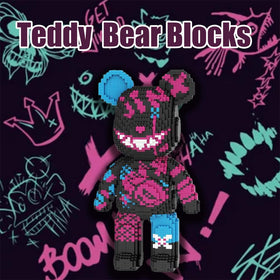 Roses and graffiti accents on the bear add distinctive decorative detail.