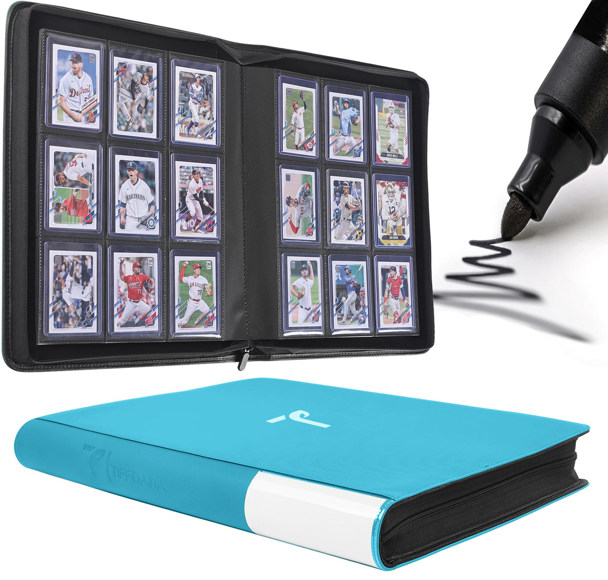 TIFFDADA top loader binder closed with zipper for secure 360-card storage