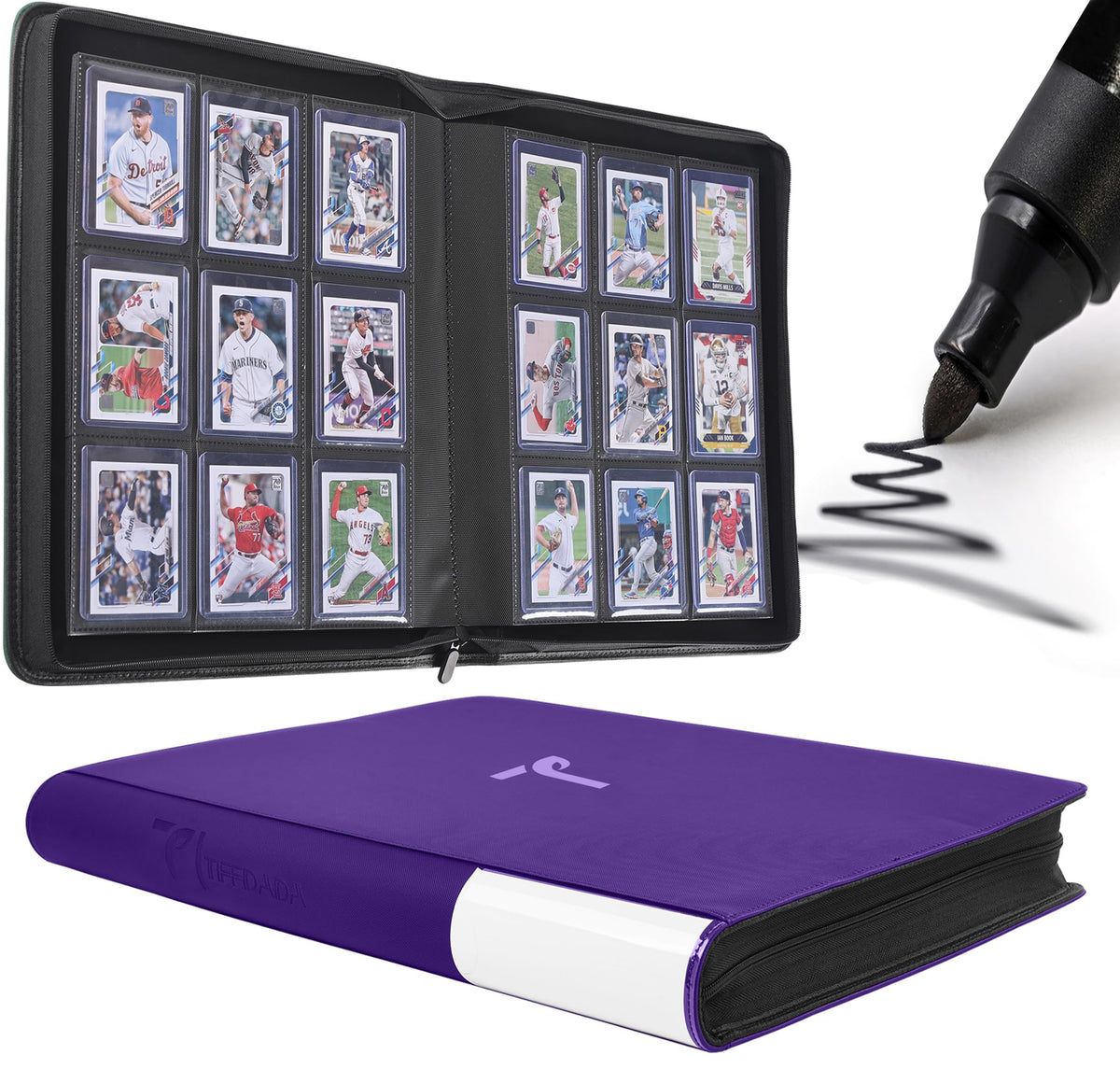 TIFFDADA top loader binder full collection displaying 360-card capacity for organized sports cards