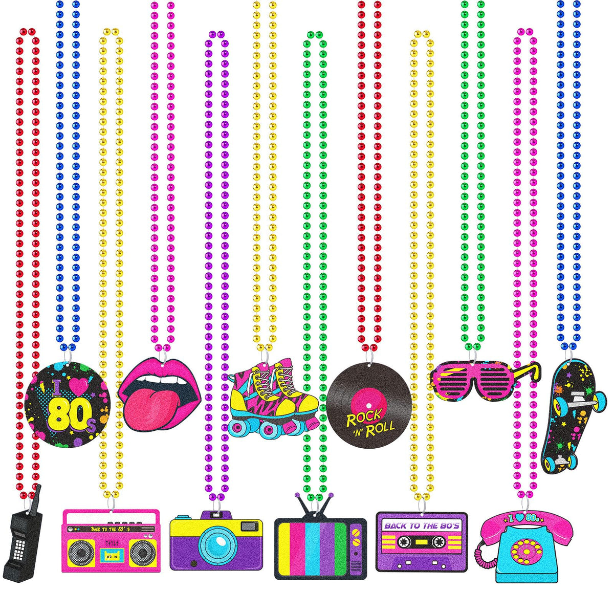 Tigeen 80s blue pendant necklace adds vibrant retro flair for party outfits.