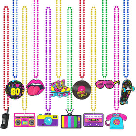 Tigeen 80s blue pendant necklace adds vibrant retro flair for party outfits.