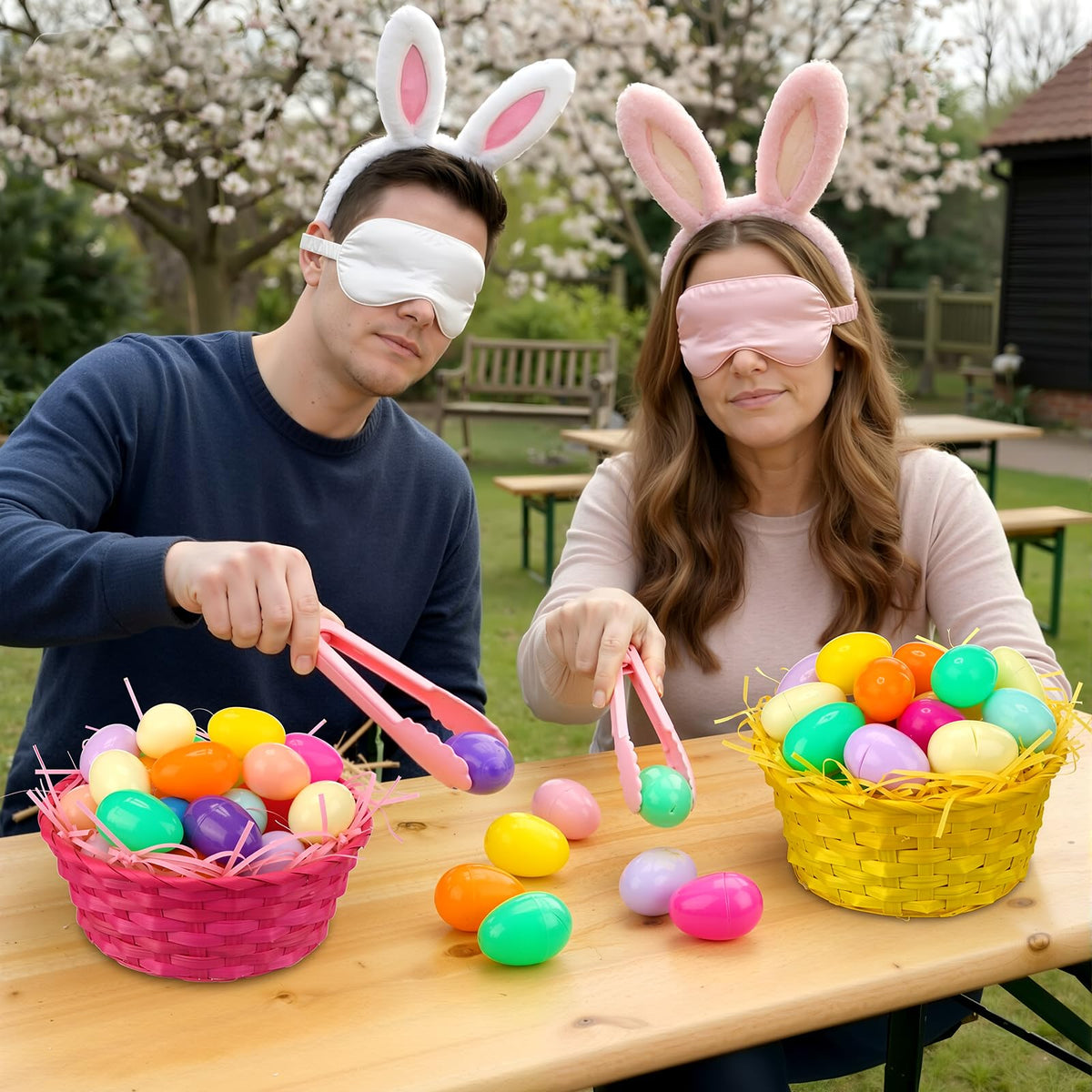 Tigeen raffia grass adds colorful texture to Easter hunts.