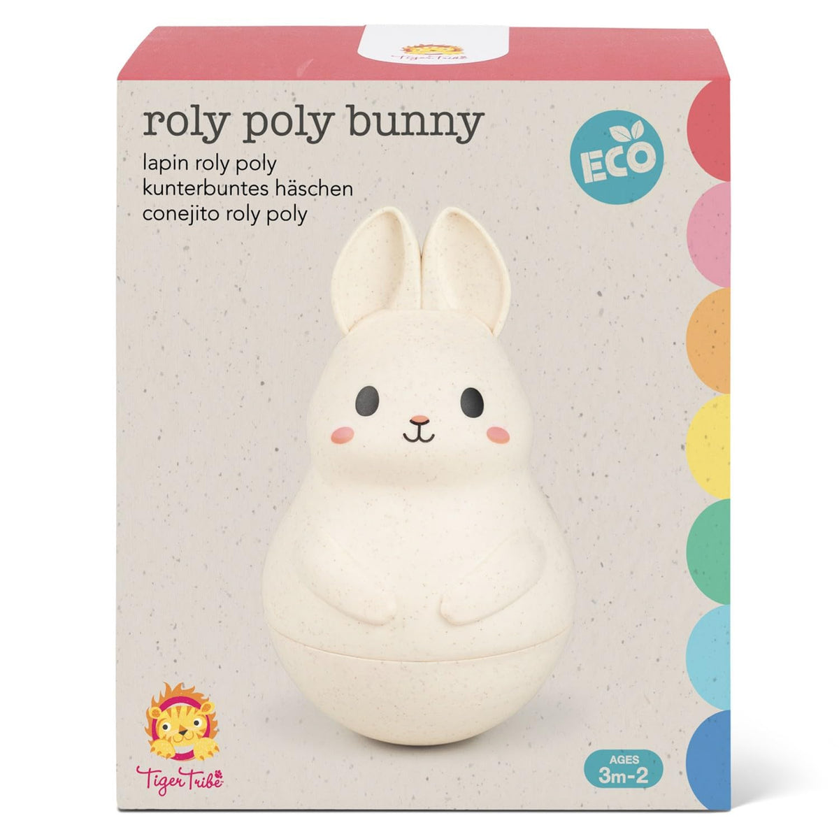 Tiger Tribe Roly Poly Bunny: durable ABS and TPE materials support long play.