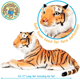 TigerHart Arrow plush in a friendly resting pose for playtime.