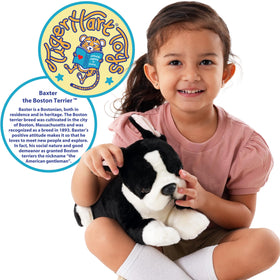 TigerHart Baxter Boston Terrier plush full view highlights compact 12-inch size for kids.